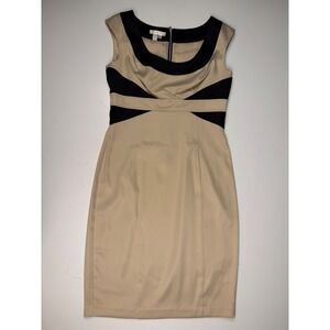 London Times Tan Black Colorblock Sleeveless Sheath Dress Size 8 Office Cocktail